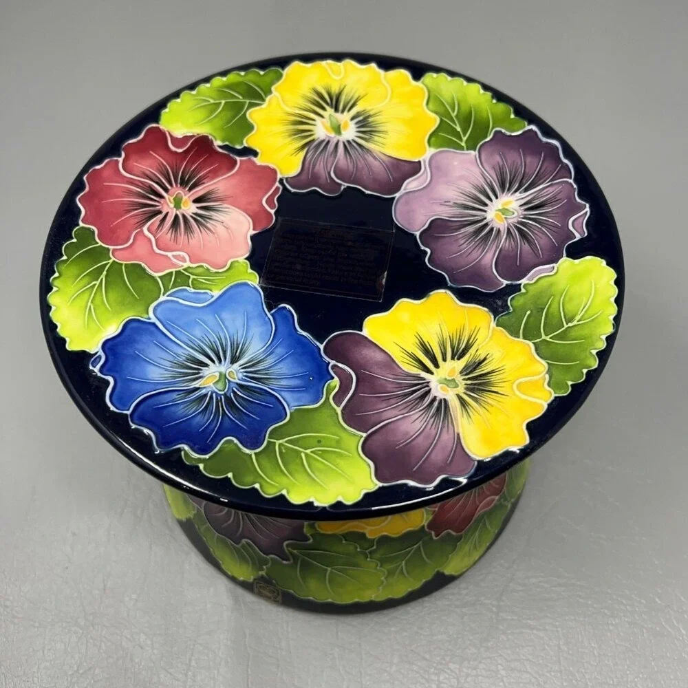 Vintage Blue Sky Flower Candle Lamp J‎ McCall 2004 Colorful Pansies Shade Plate